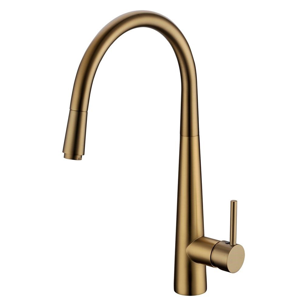 Norico Round Brushed Yellow Gold Pull Out Kitchen Sink Mixer Tap