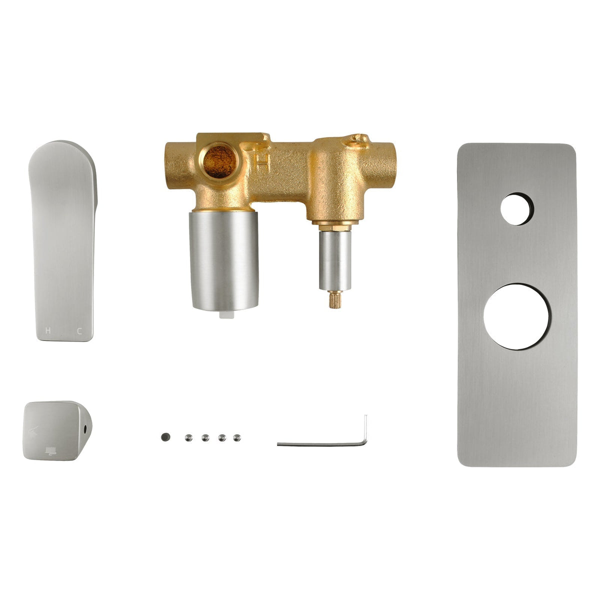 RUSHY Square Brushed Nickel Wall Mixer With Diverter