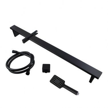 Square Black Sliding Shower Rail with 3 Mode Handheld Shower Wall Connector Set