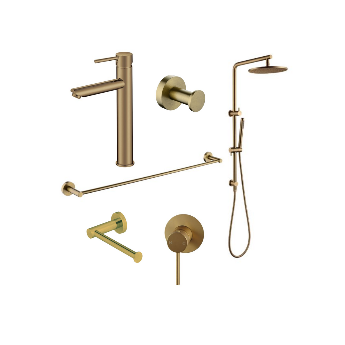 Norico Pentro Brushed Yellow Gold Round Bathroom Package II