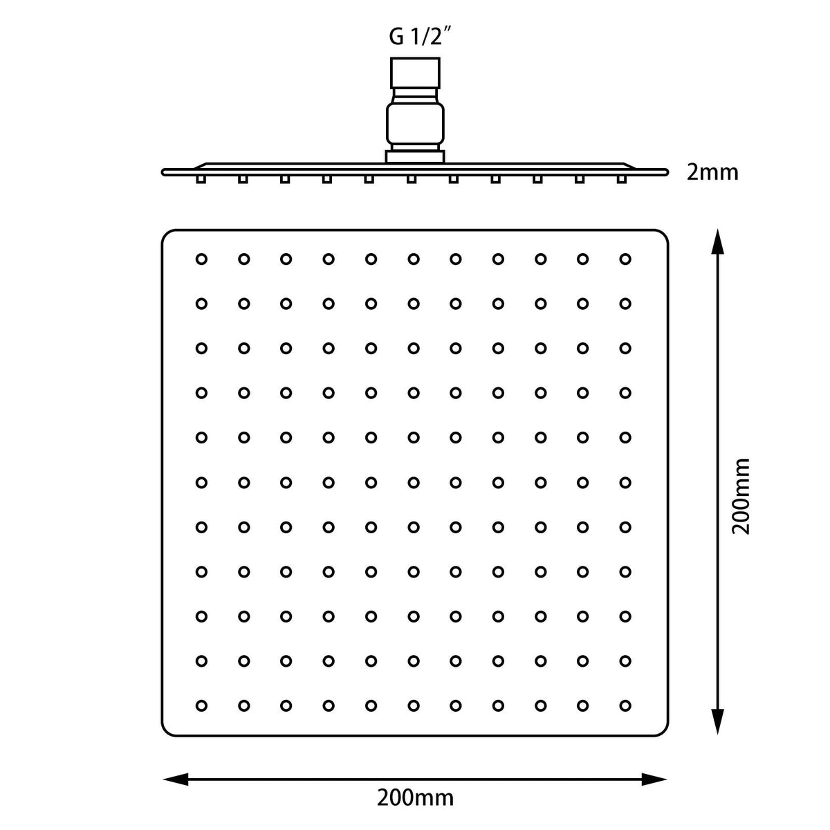 Super-slim Square Black Rainfall Shower Head 200mm