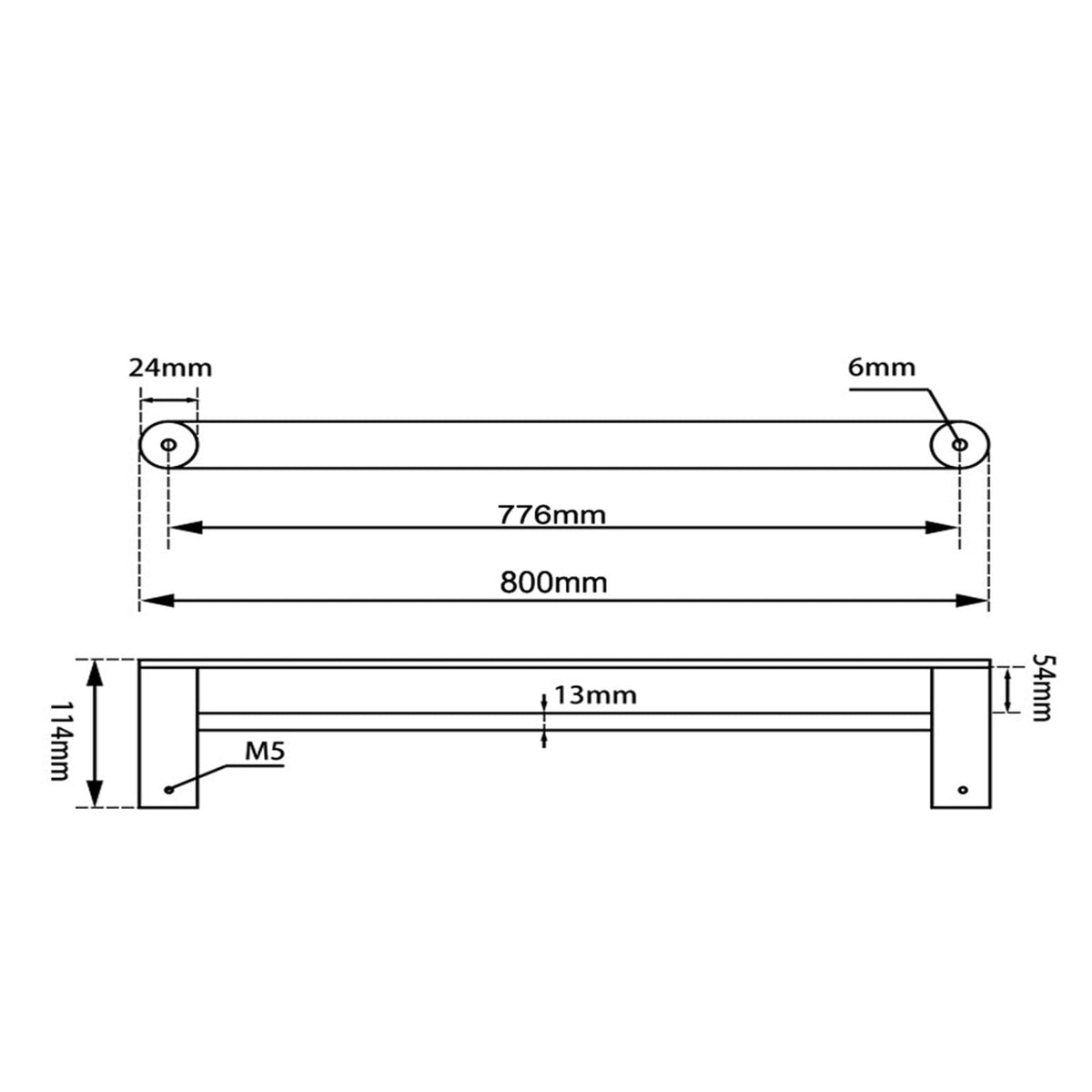 RUSHY Brushed Nickel Double Towel Rail 800mm