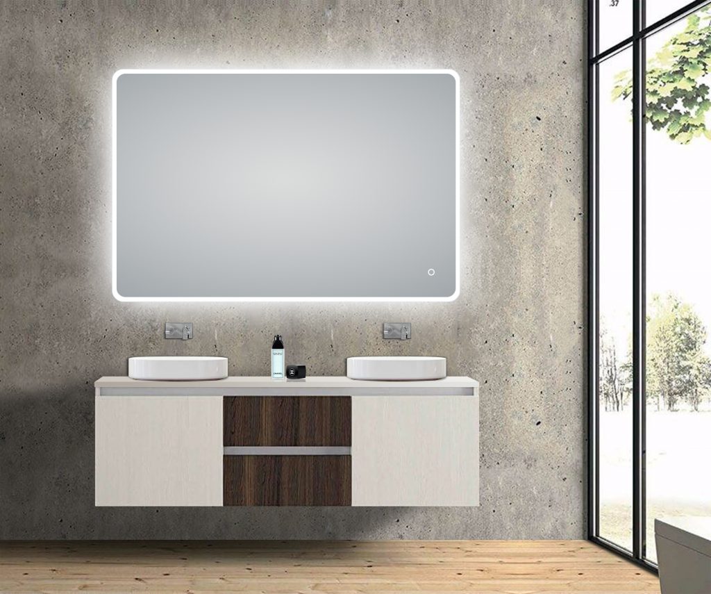 1200x800mm Curved Rim Rectangle 3 Color Lighting LED Mirror Touch Sensor Switch Defogger Pad Wall Mounted Vertical or Horizontal
