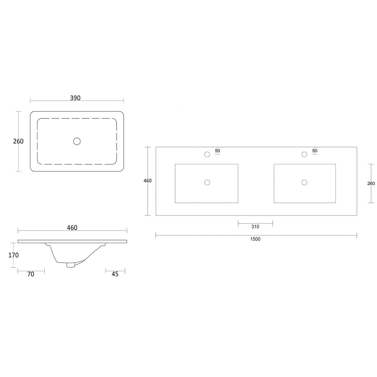 OTTI BOSTON MATTE WHITE 1500MM DOUBLE BOWL WALL HUNG VANITY