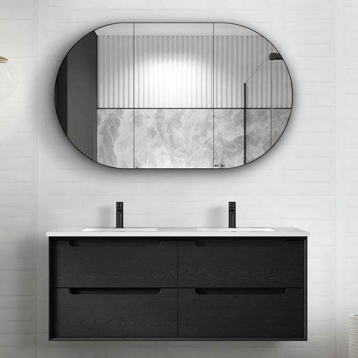 OTTI BYRON BLACK OAK 1200MM DOUBLE BOWL WALL HUNG VANITY