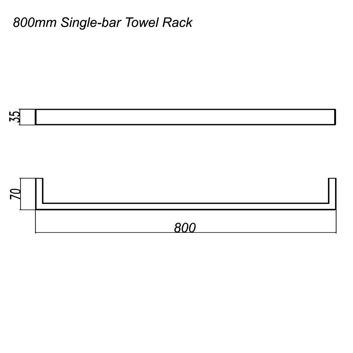 Cavallo Brushed Nickel Square Single Towel Rail 800mm