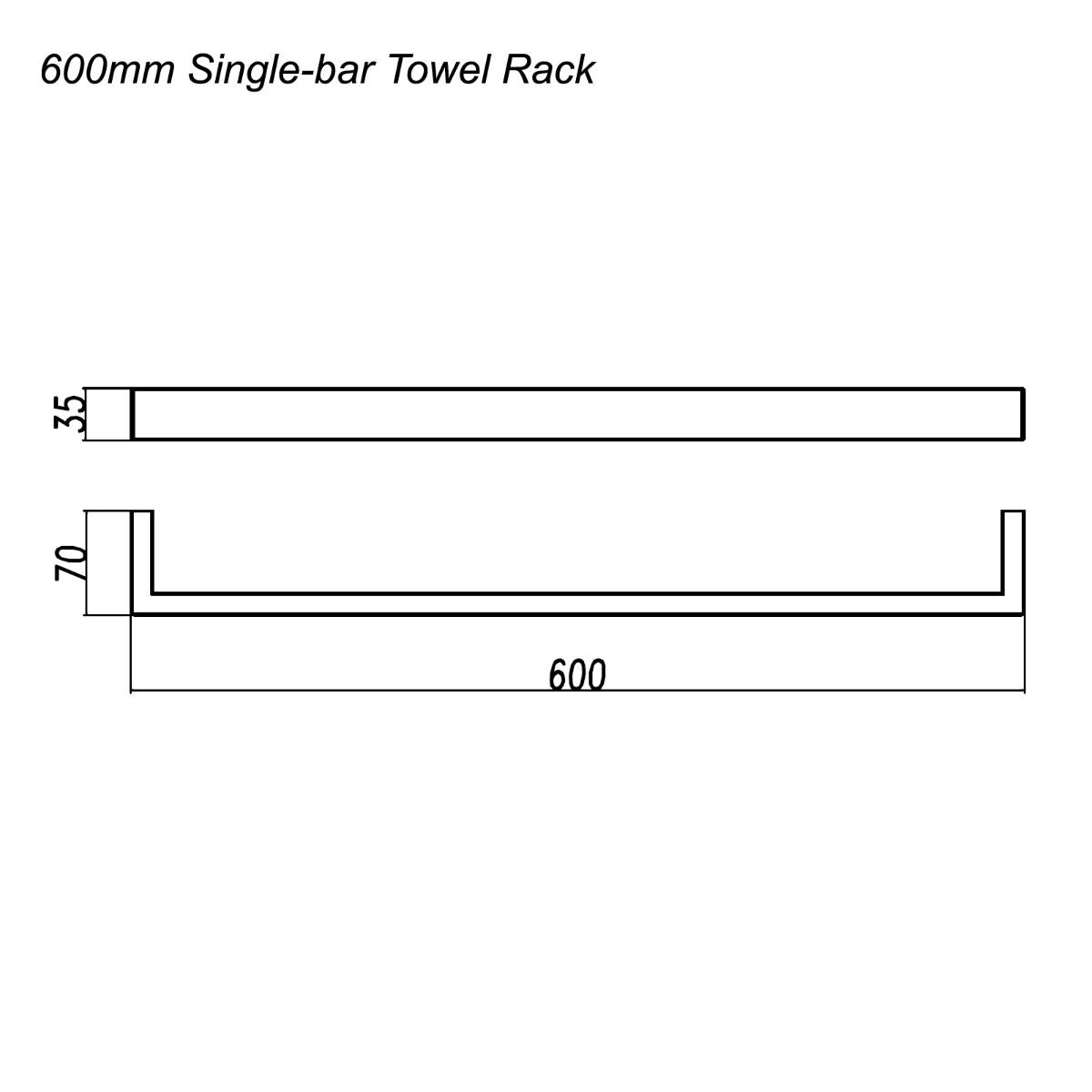 Cavallo Brushed Nickel Square Single Towel Rail 600mm