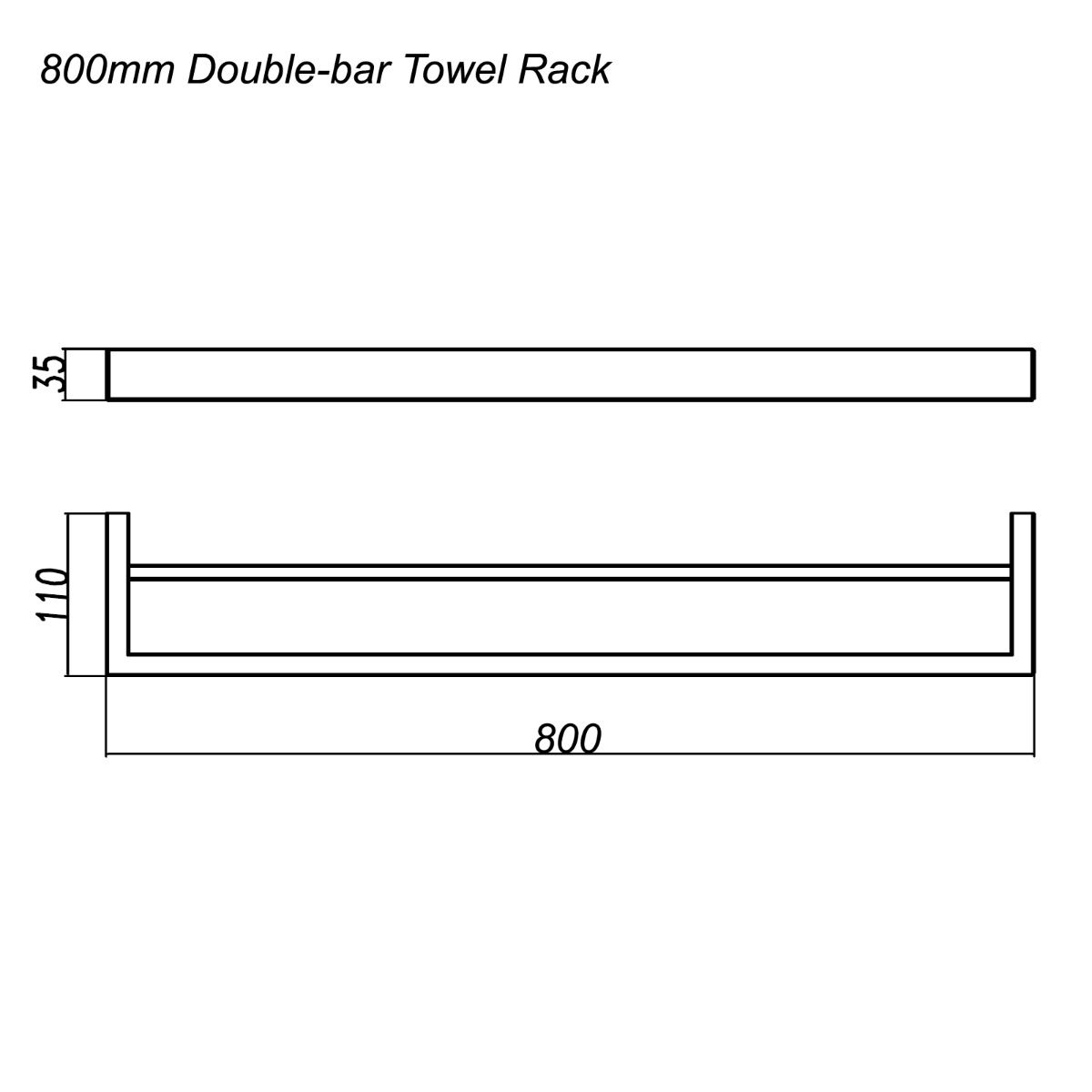 Cavallo Gun Metal Grey Square Double Towel Rail 800mm