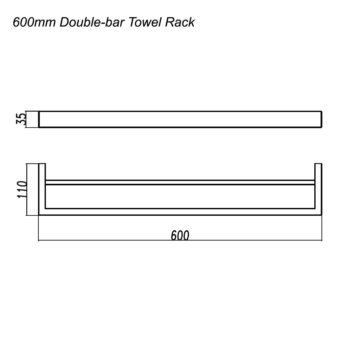 Cavallo Matte Black Square Double Towel Rail 600mm