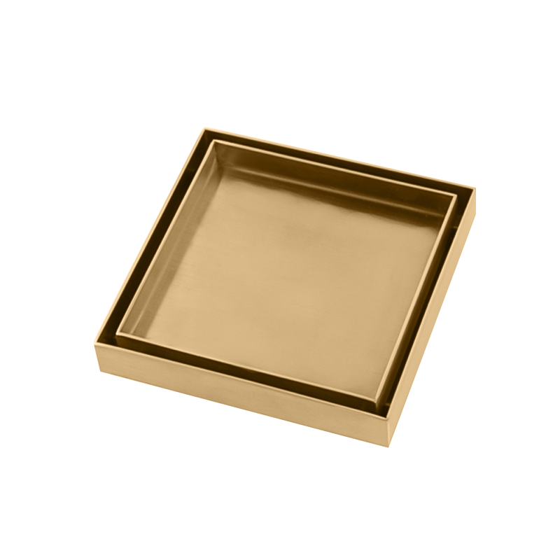 Brushed Yellow Gold Shower Grate Floor Waste Drain Smart Insert Tile 120*120mm(81.3mm Outlet)