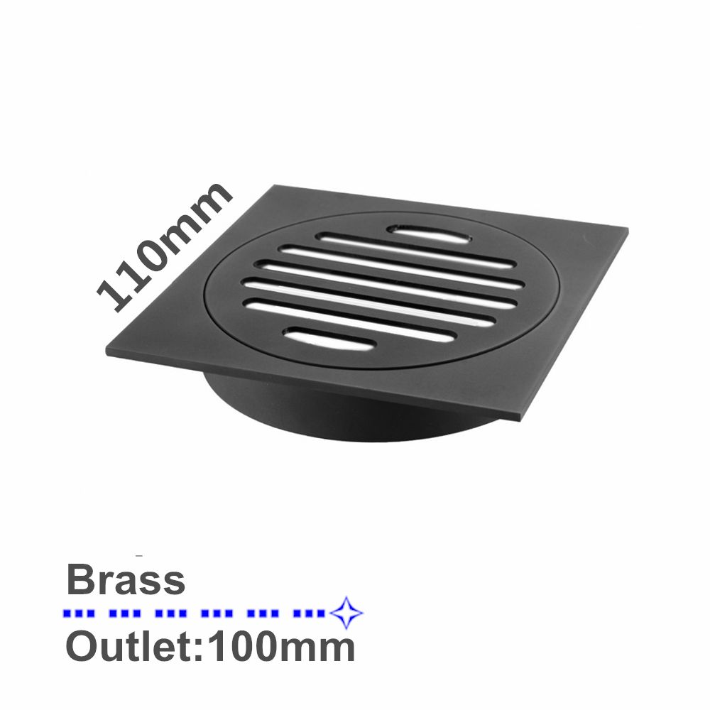 110x110mm Square Black Brass Floor Waste Shower Grate Drain Outlet 100mm