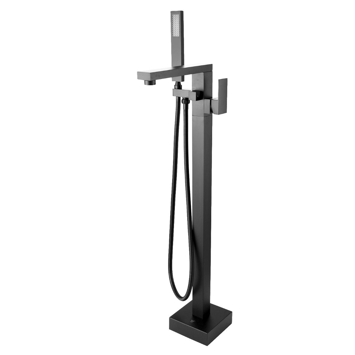 Square Gun Metal Grey Freestanding Bath Mixer With Handheld Shower