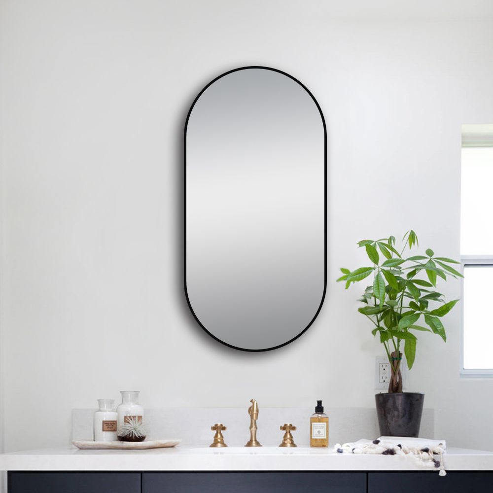 Oval Black Frame Mirror 600x900mm