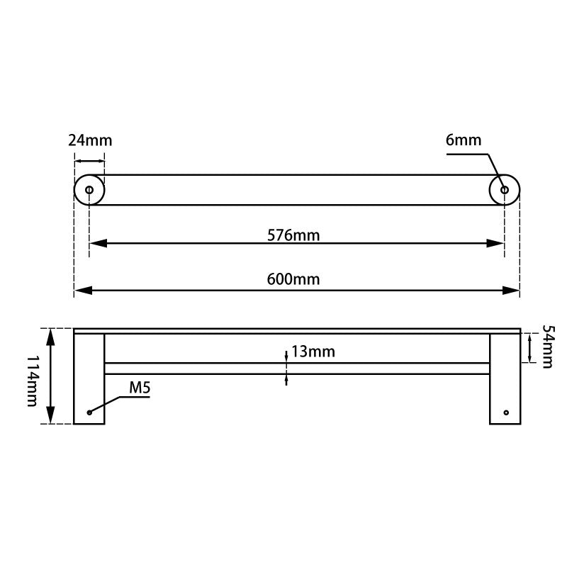 RUSHY Chrome Double Towel Rail 600mm