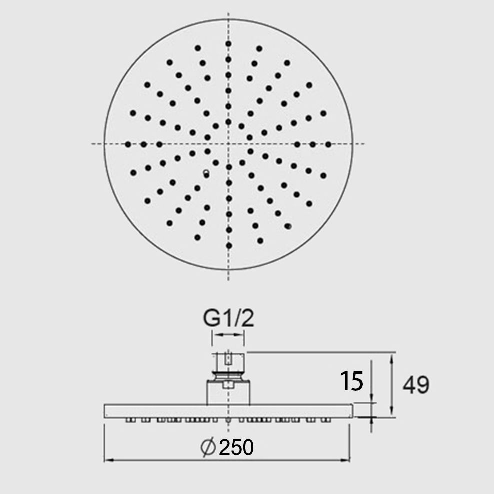 Pentro 250mm Chrome Solid Brass Round Rainfall Shower Head