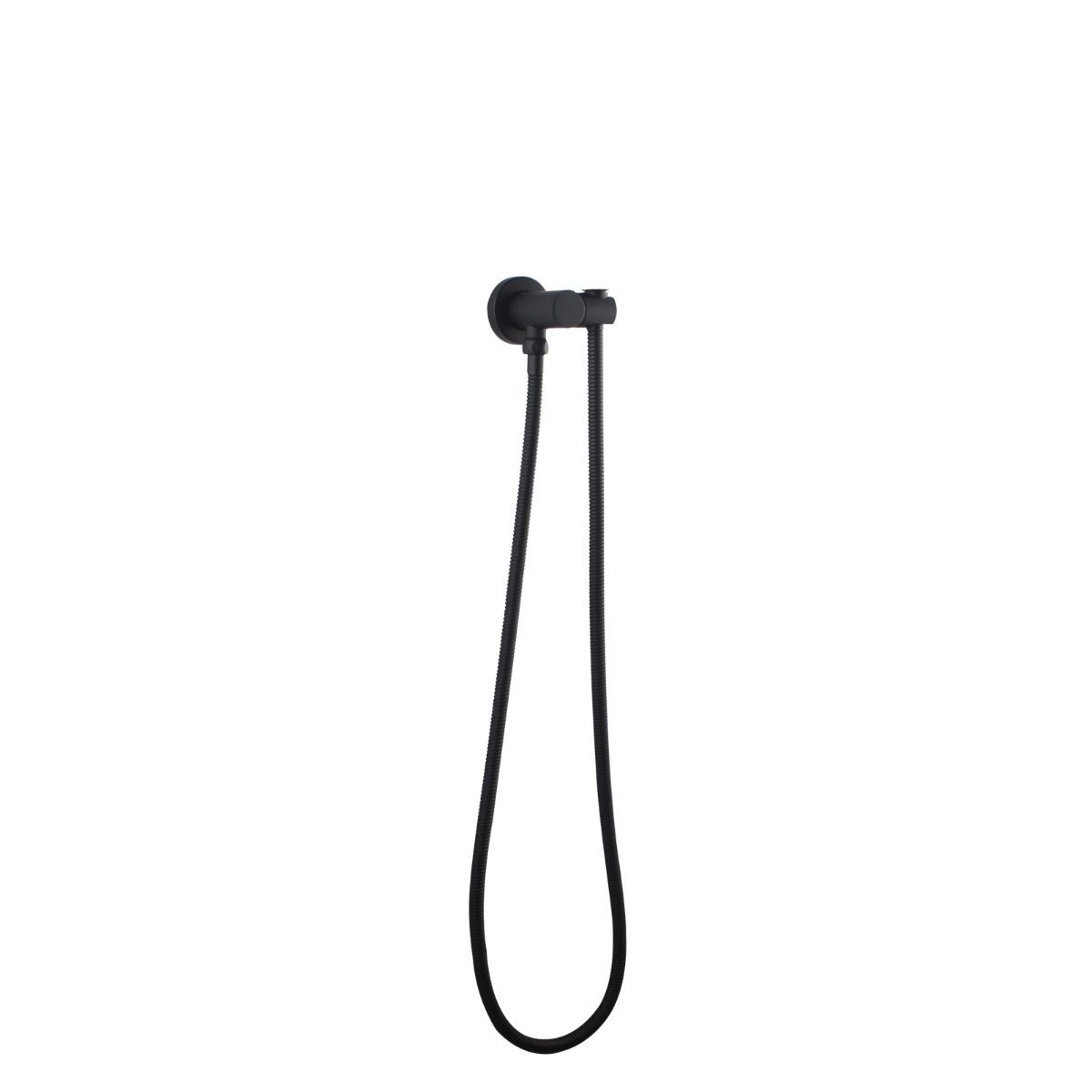 Pentro Matte Black Round Shower Holder Wall Connector &amp; Hose