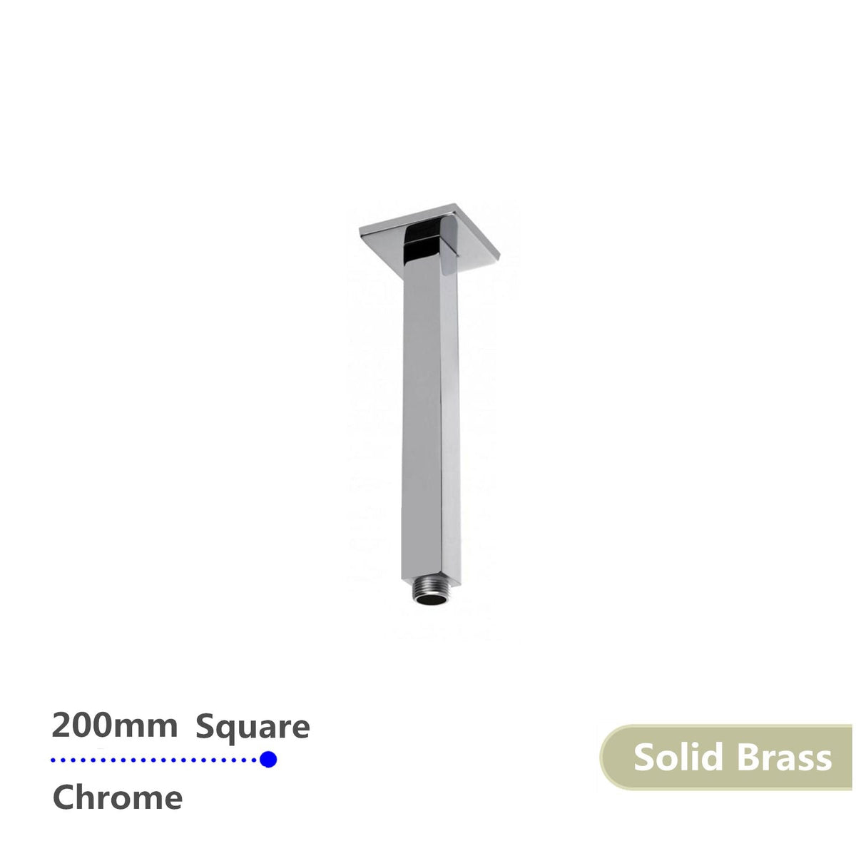 Square Chrome Ceiling Shower Arm 200mm
