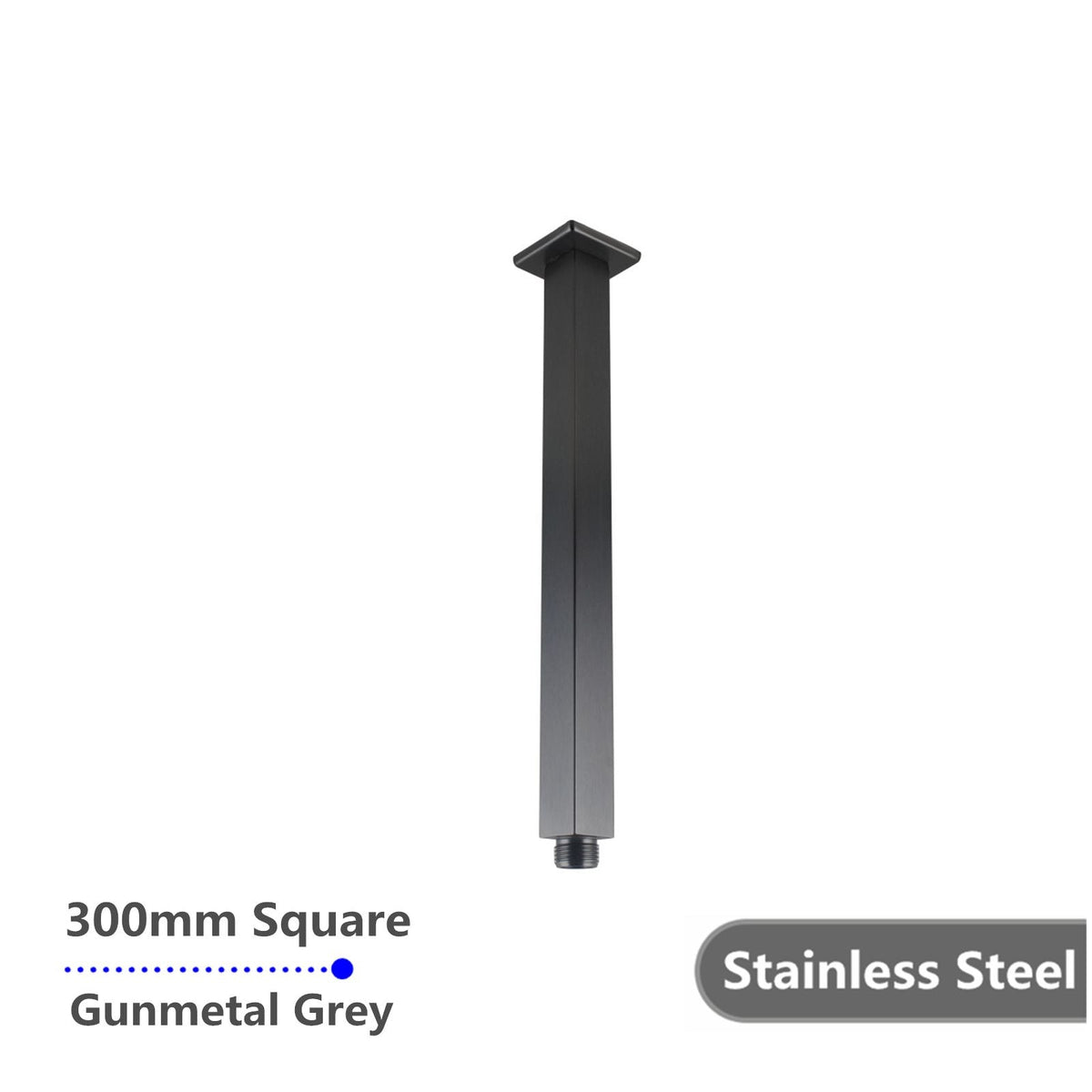 Square Gun Metal Grey Ceiling Shower Arm 300mm