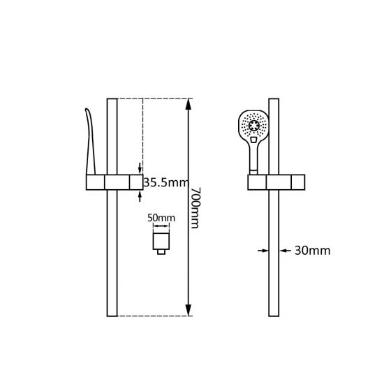 3 Functions Square Chrome Hand held Shower Set With Rail